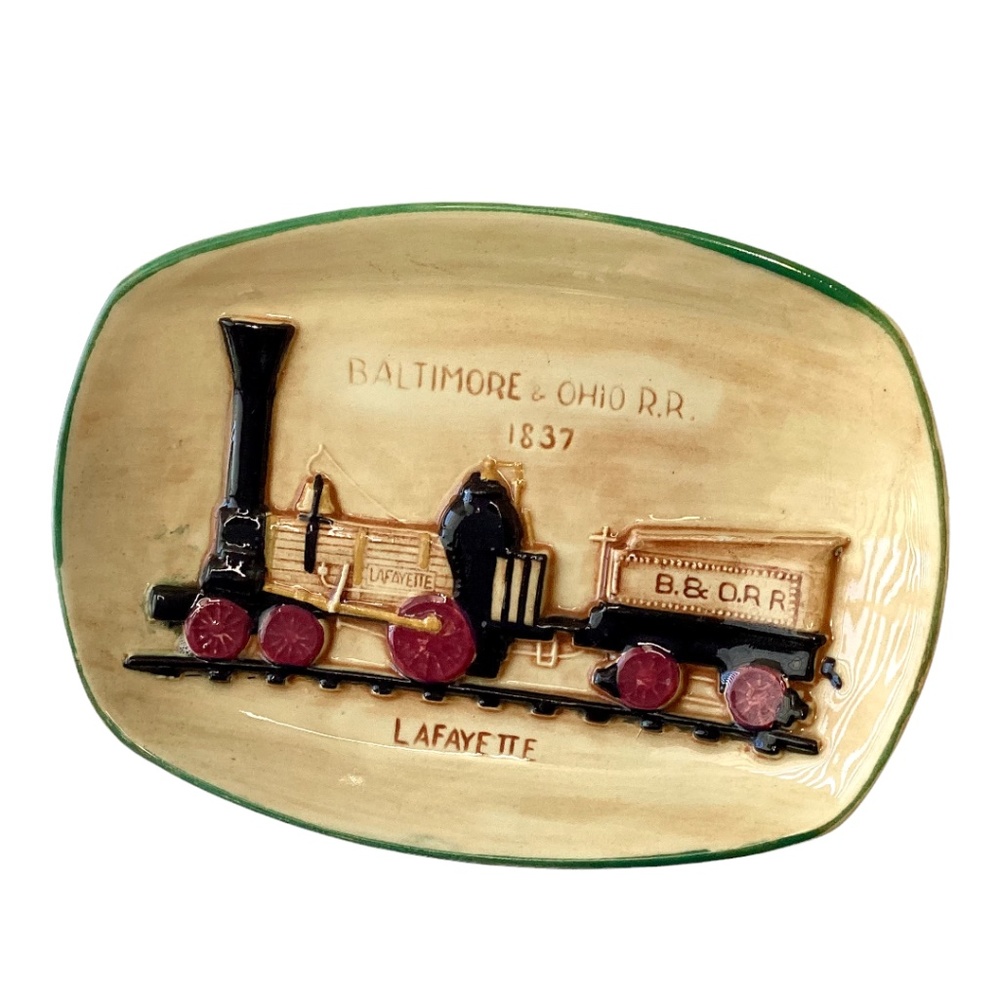Pennsbury Pottery Train Hanging Plaque Jewelry Dish Baltimore and Ohio Railroads